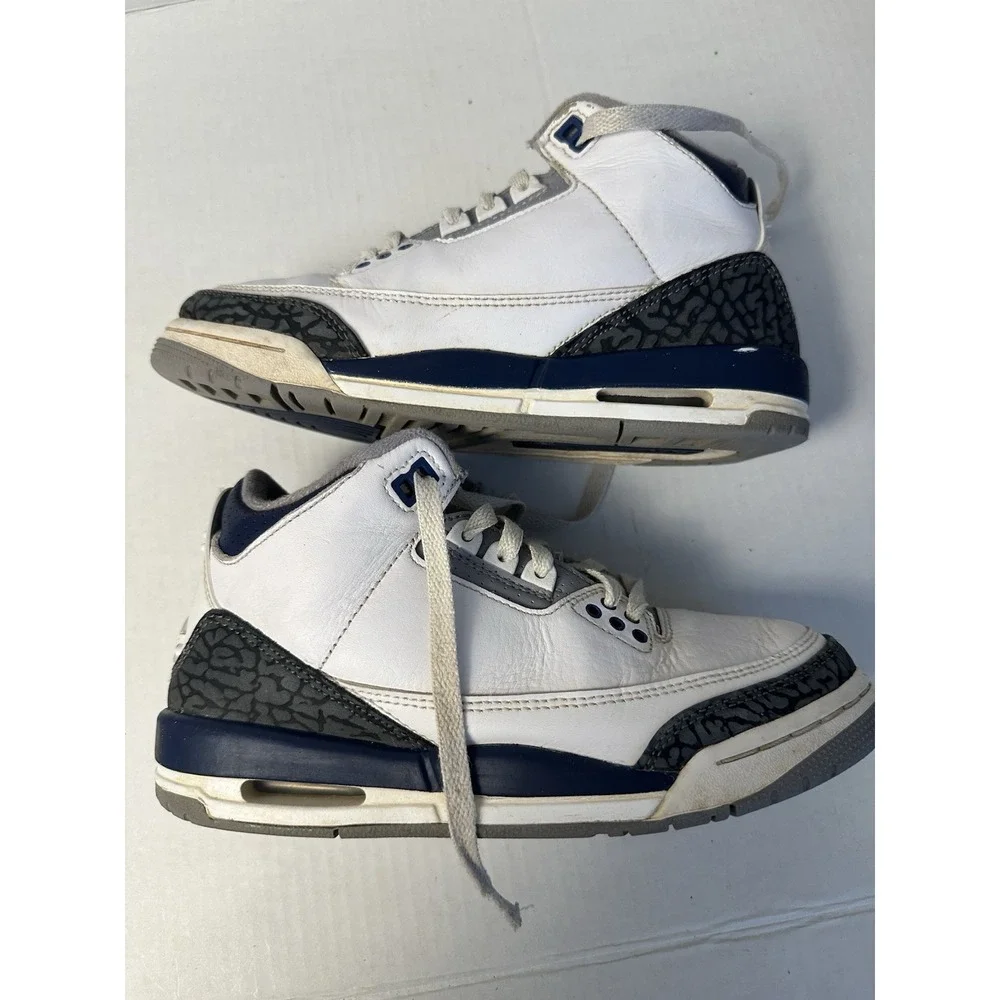 Nike Air Jordan 3 Retro GS Midnight Navy White Cement Size 4.5Y Sneakers Shoes
